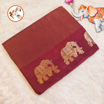 Coffee Brown Podikattam elephant border soft viscose Fancy Silk Saree