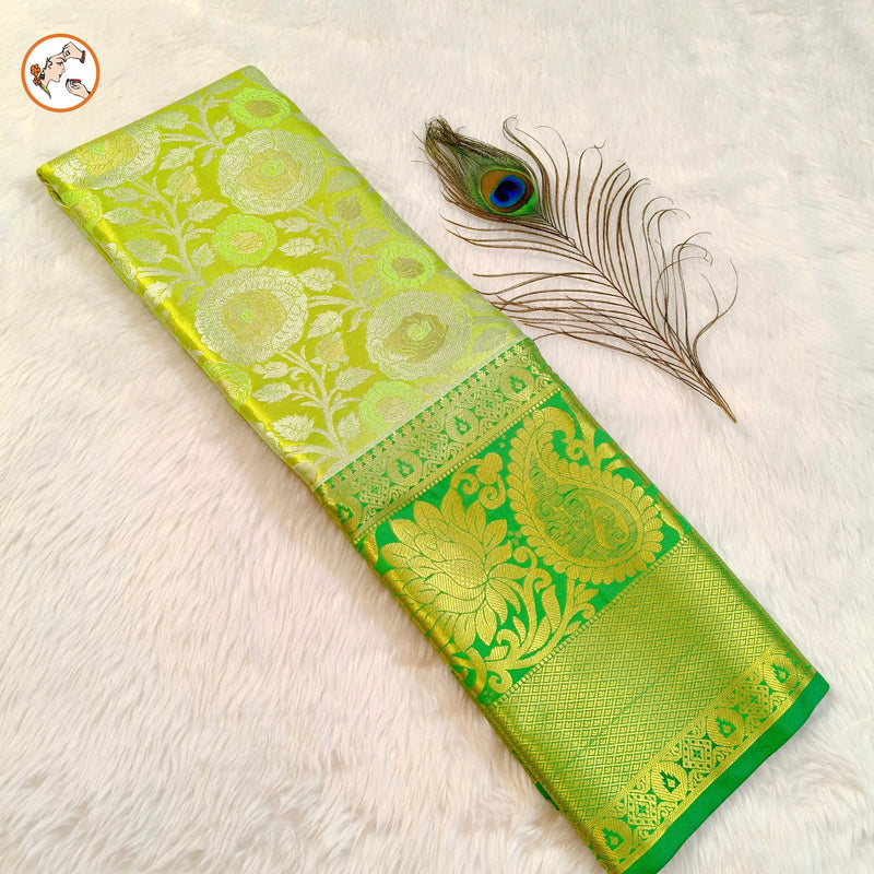 Parrot Green High Tissue Kanchipuram Mix Silk Saree Vivahasilks