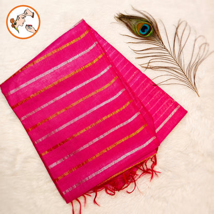 Pink Vertical stripes Handloom Cotton Casual Saree