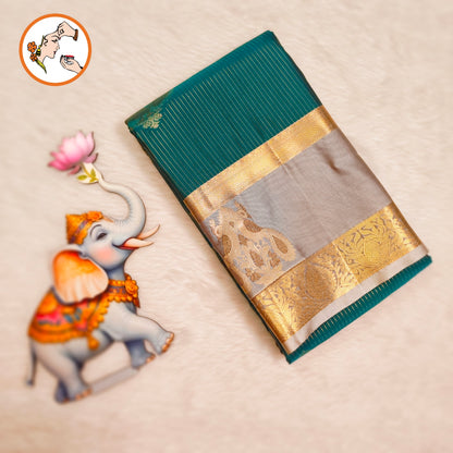 Peacock Green peacock border Vairoosi stripes Kanchipuram Semi SIlk Saree