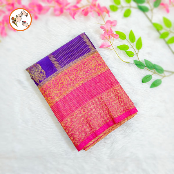 Purple with Pink border Fancy Georgette Saree