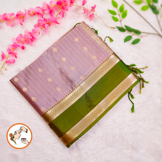 Onion Pink with Parrot Green Raindrop design Retta Petta border Semi Soft Silk Saree
