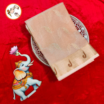 Peach Paithani border Kota Tissue Fancy Silk Saree