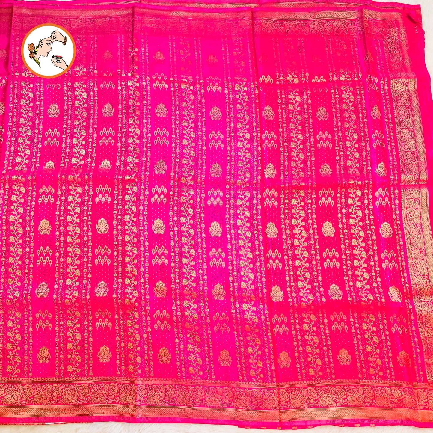 Rani Pink Rich Gold zari work Georgette Silk Fancy Saree