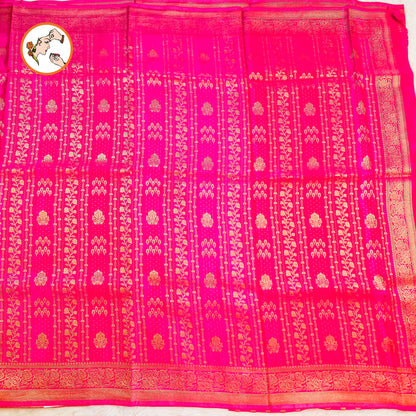 Rani Pink Rich Gold zari work Georgette Silk Fancy Saree