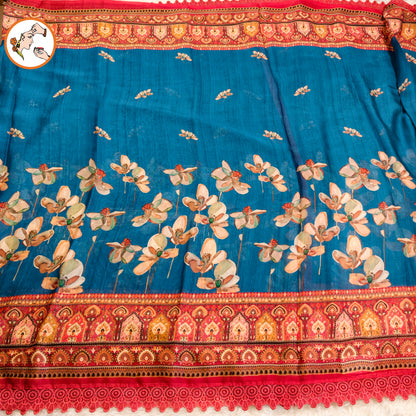 Peacock Blue Designer Georgette Saree with lace border