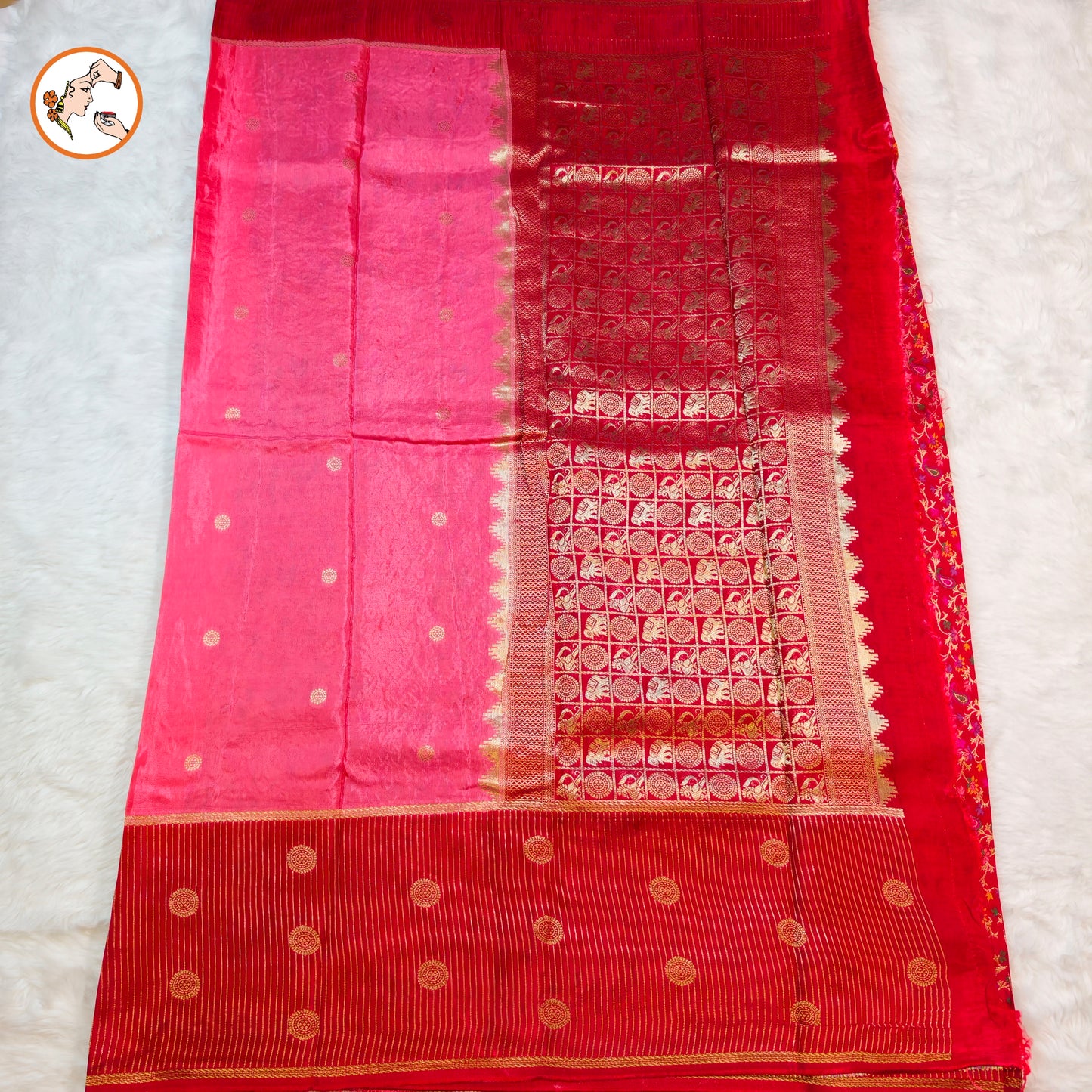 Pink Fancy Soft Silk Saree with Red vertical stripes border