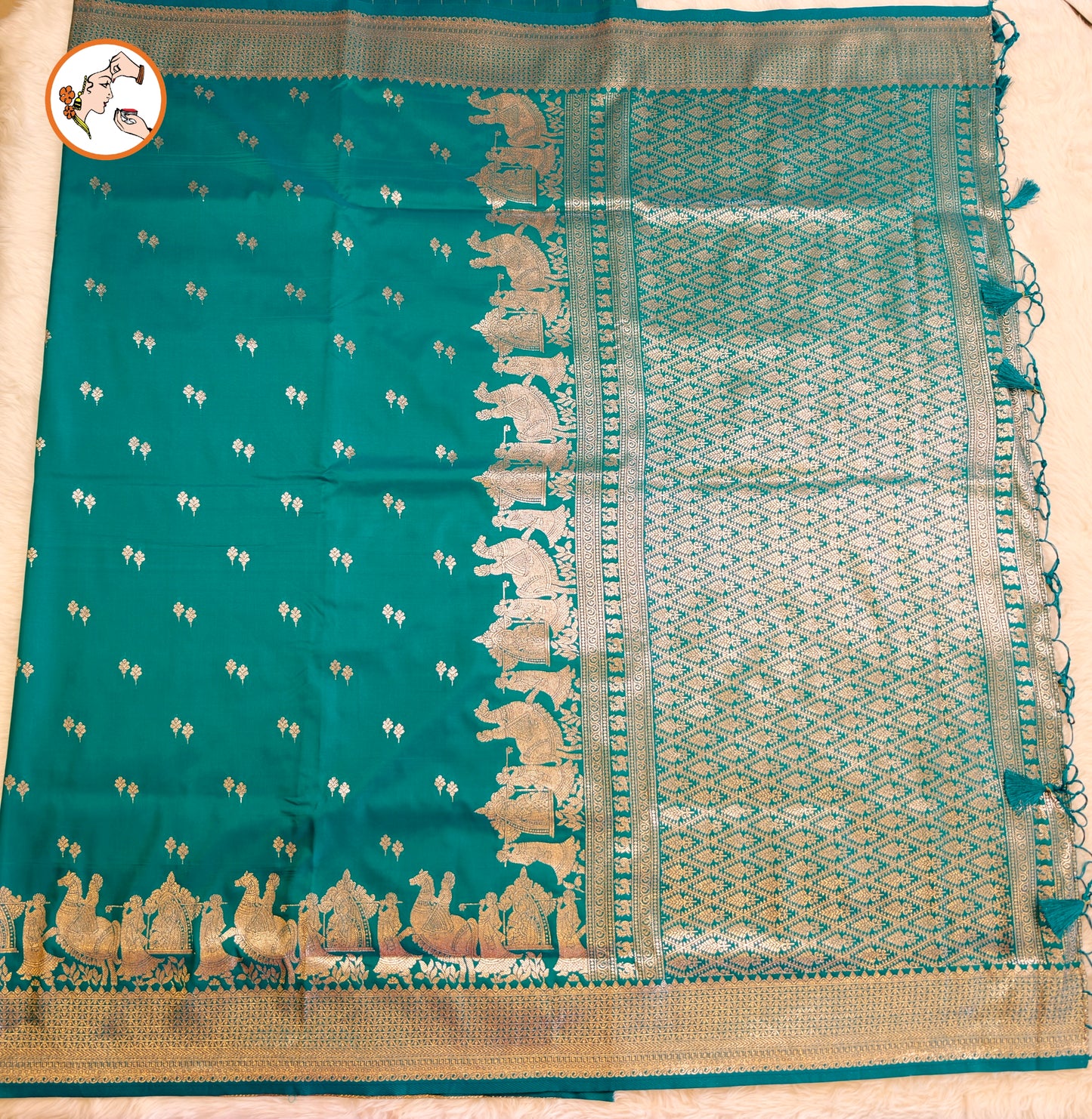 Peacock Blue Pallakku Banarasi Soft Silk Saree
