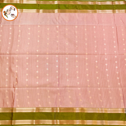 Onion Pink with Parrot Green Raindrop design Retta Petta border Semi Soft Silk Saree
