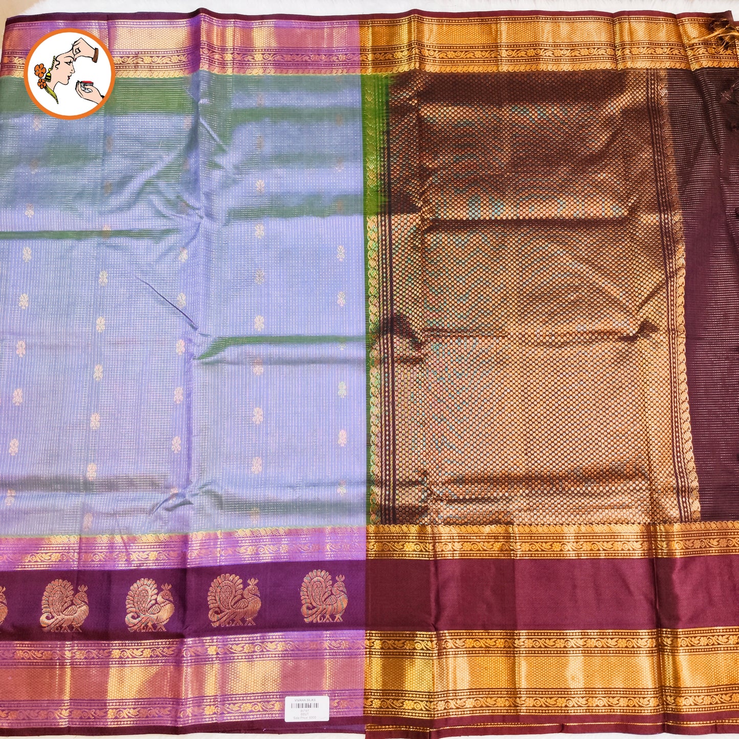 Lavender with Maroon Mayil border Podi Kattam Pure Silk Cotton Saree