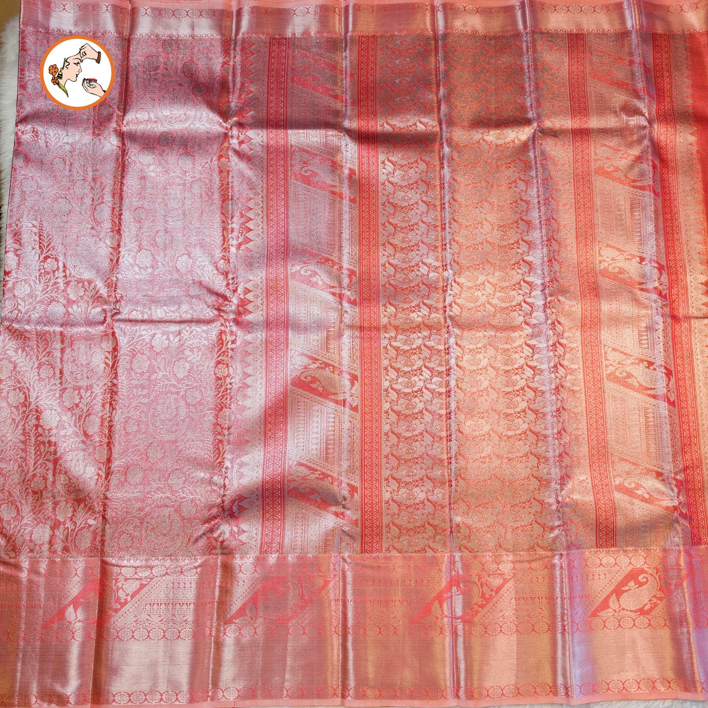 Baby Pink Silver zari Kanchipuram Tissue Silk Saree