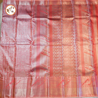 Baby Pink Silver zari Kanchipuram Tissue Silk Saree
