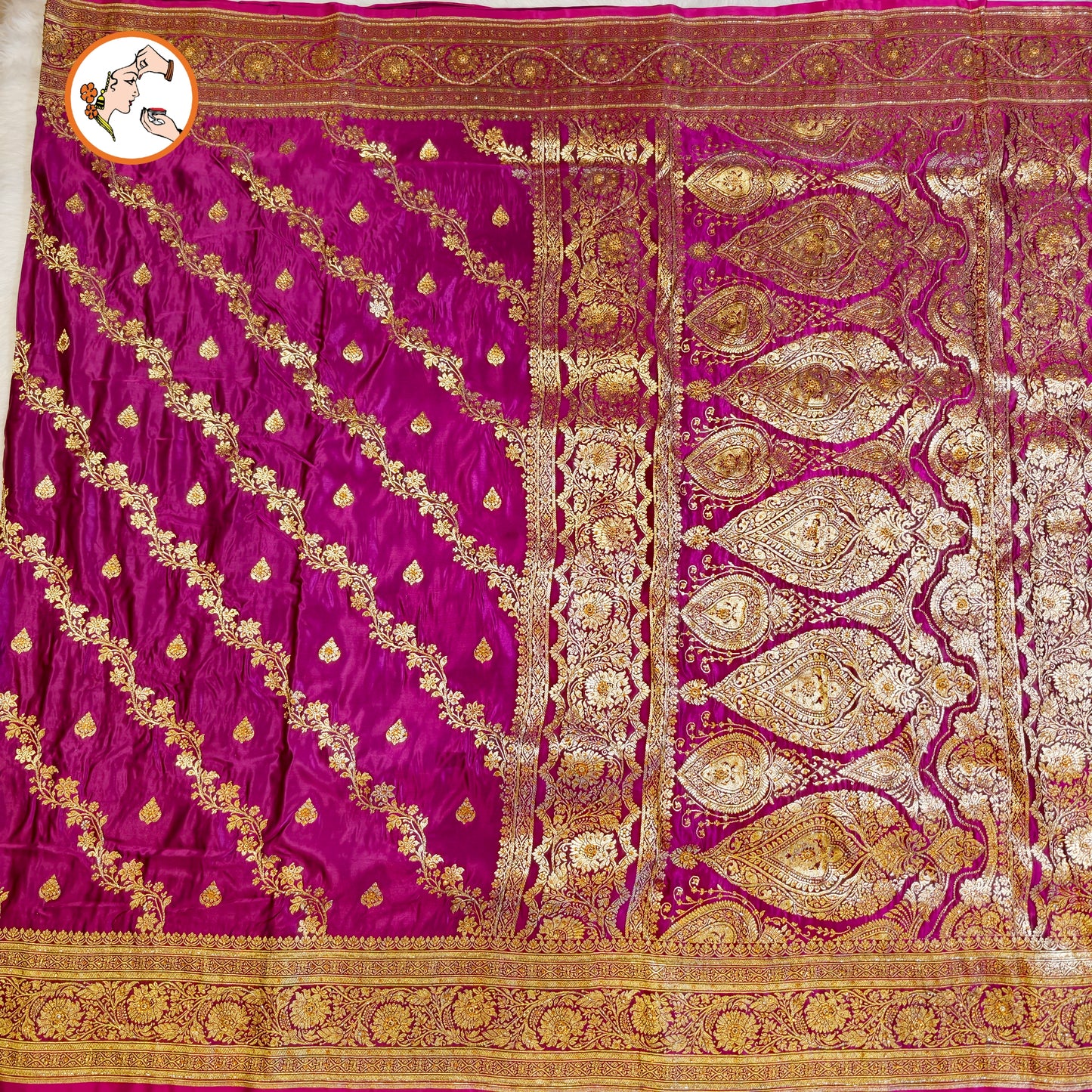 Purple floral Jaal design Pure Banarasi Silk Partywear Saree