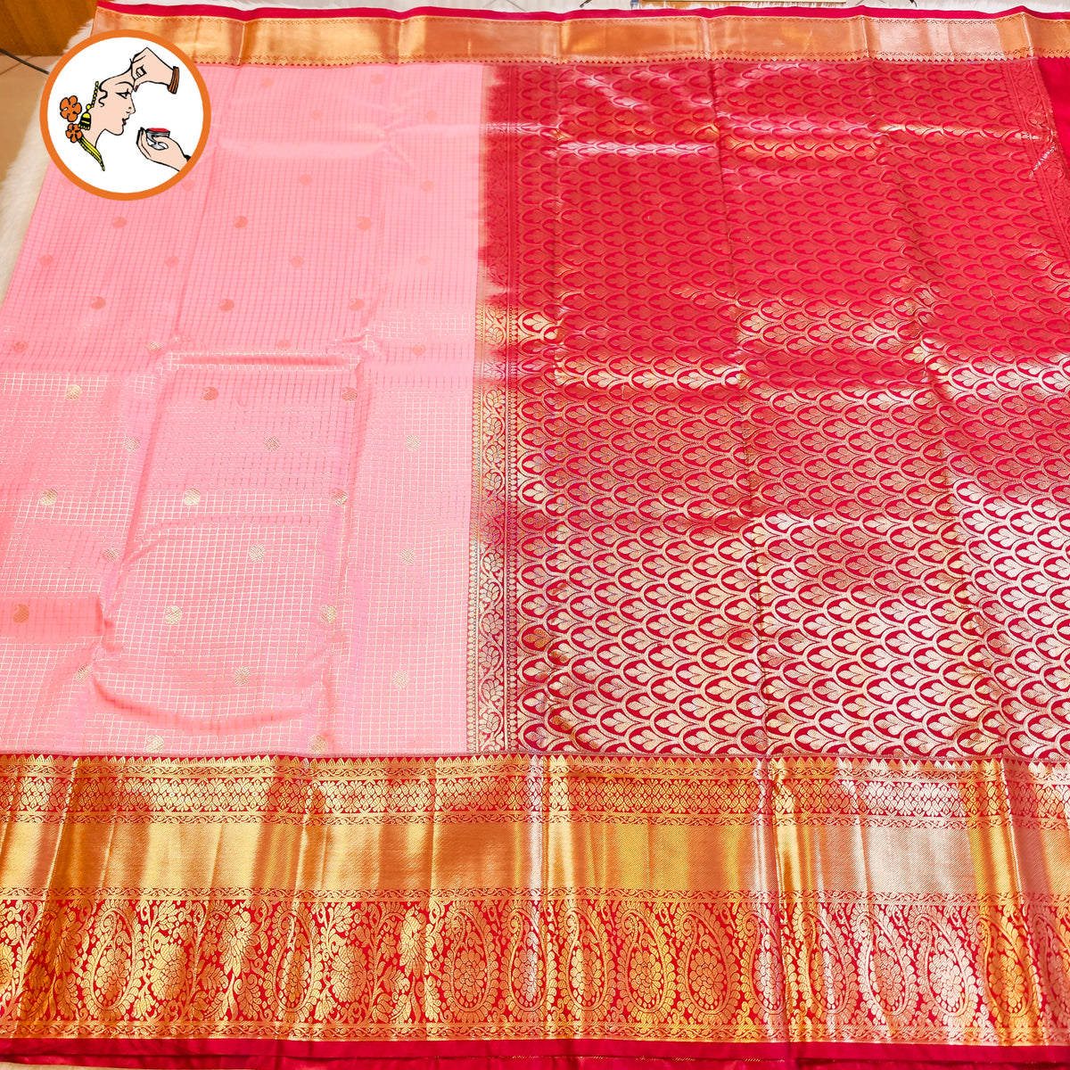 Lotus Pink with Maroon border Podikattam Kanchipuram Mix SIlk Saree