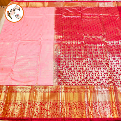 Lotus Pink with Maroon border Podikattam Kanchipuram Mix SIlk Saree