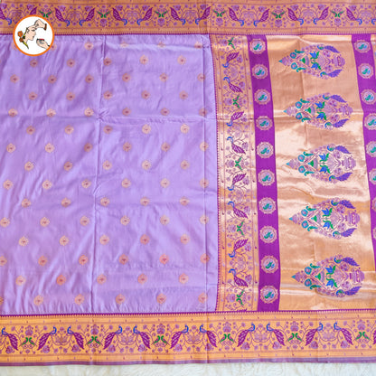 Lavender colour Traditional Paithani Soft Silk Saree