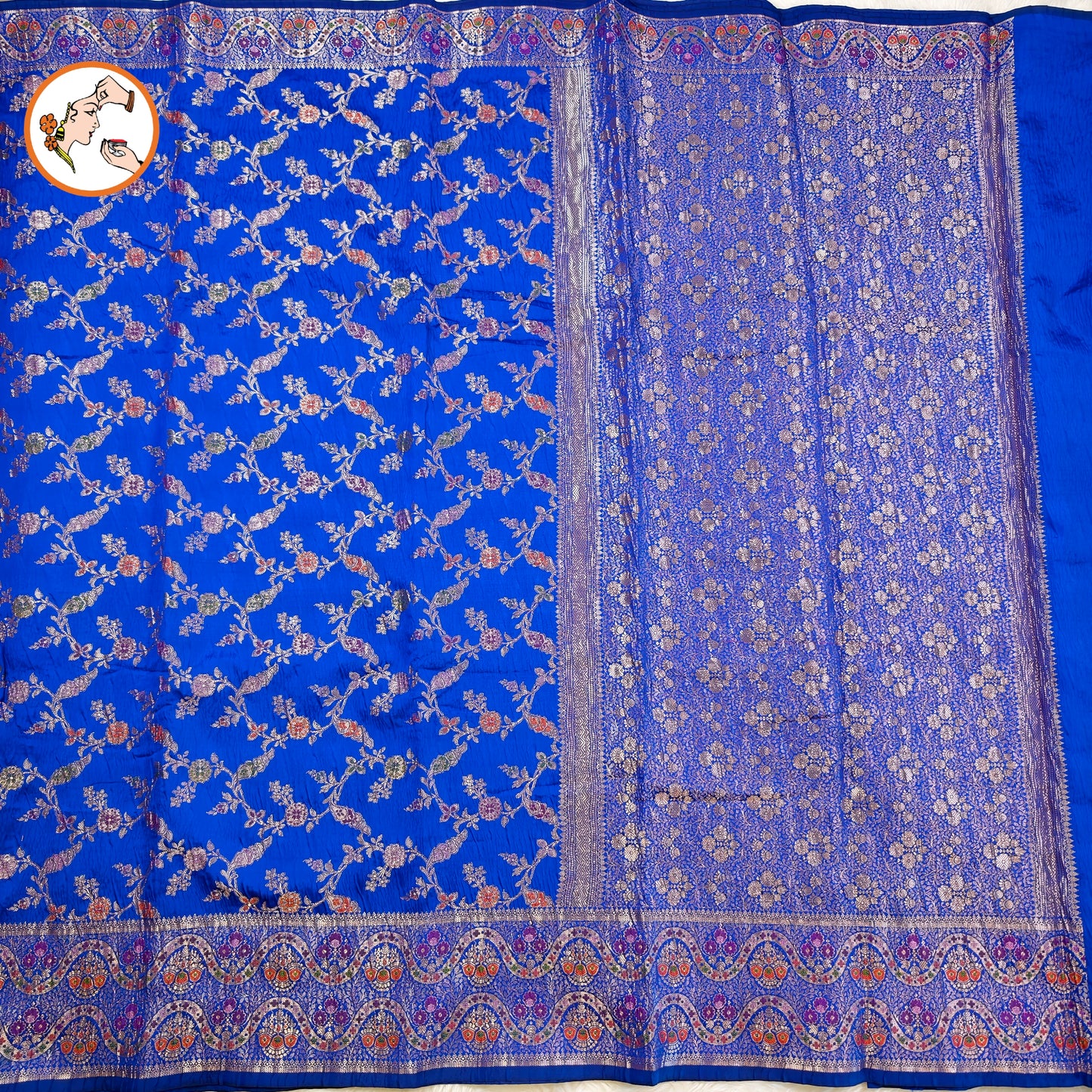 Royal Blue Meenakari weaving Banarasi Crush Saree