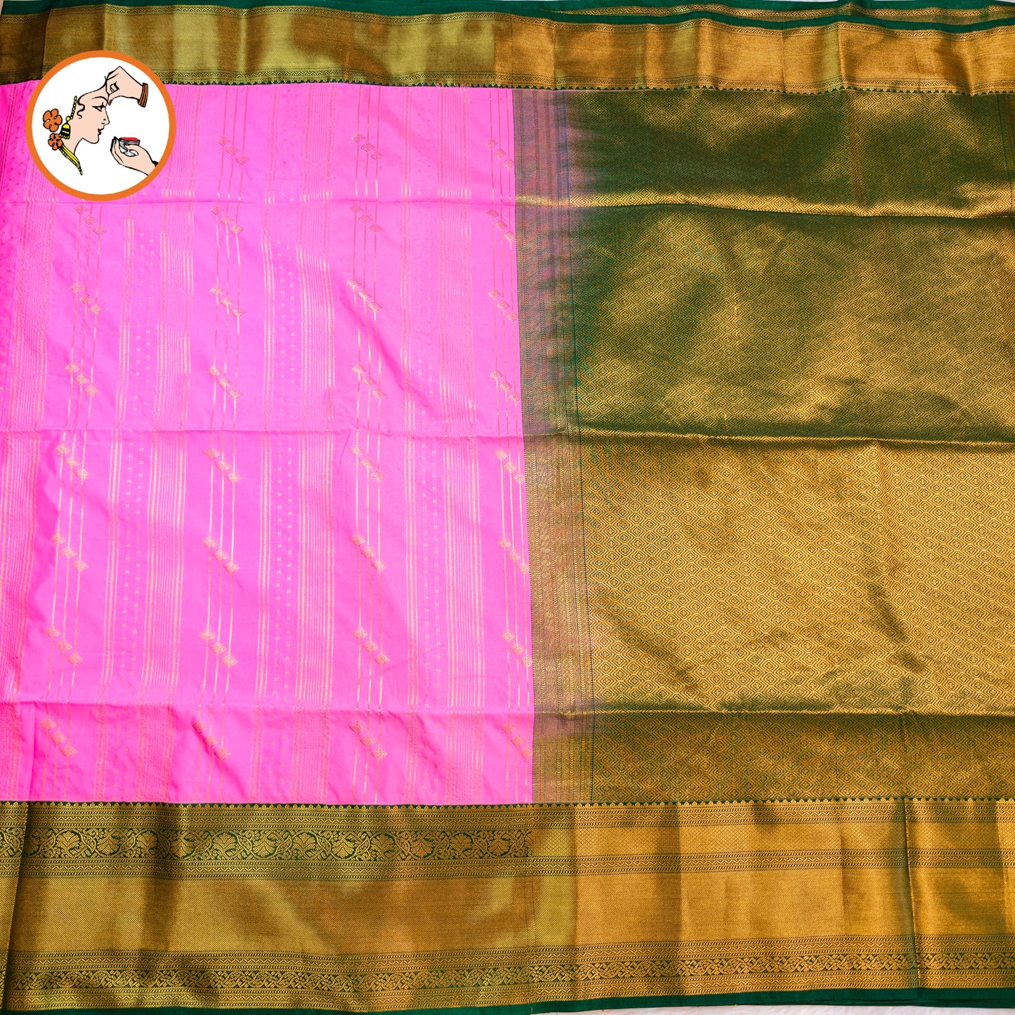 Lotus Pink with Dark Green Kanchipuram Soft Silk Saree