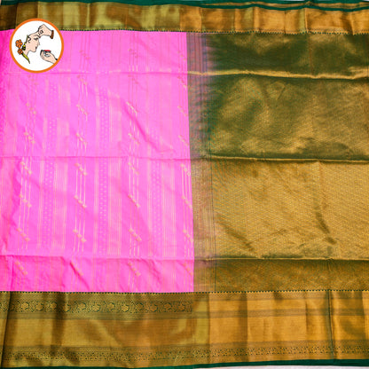 Lotus Pink with Dark Green Kanchipuram Soft Silk Saree