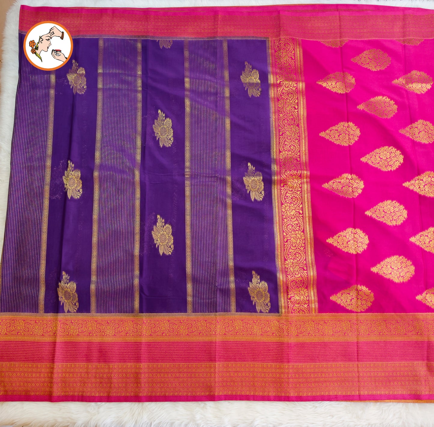 Purple with Pink border Fancy Georgette Saree