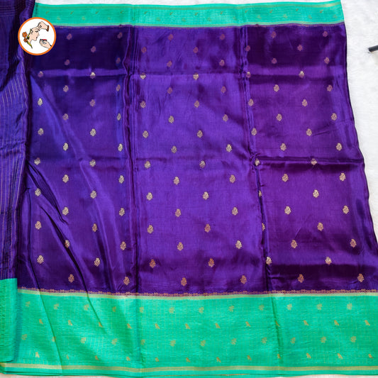 Purple Viscose Soft Silk Saree with Turquiose checks border