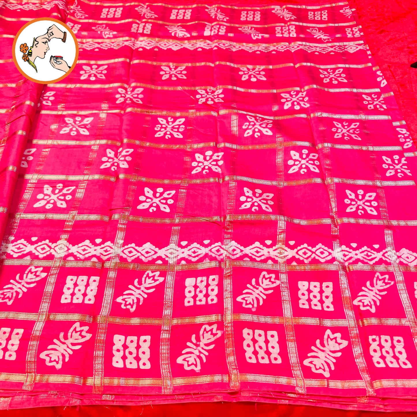 Pink checks Saree with Flower butta Soft Cotton Casual Saree
