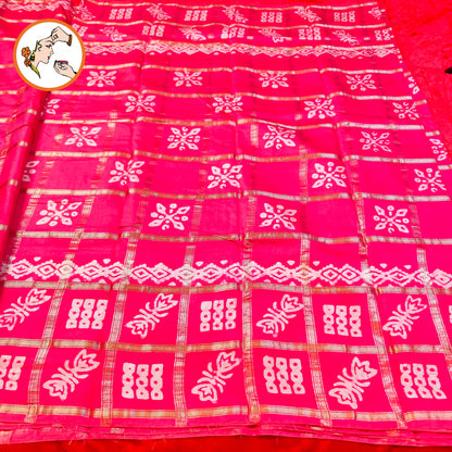 Pink checks Saree with Flower butta Soft Cotton Casual Saree