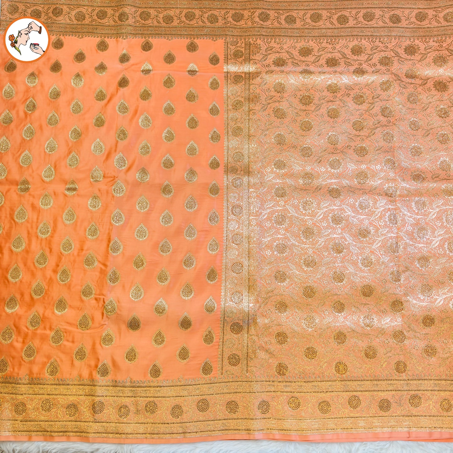Peach Bridal Pure Banarasi Partywear Saree with Zirocn Stones