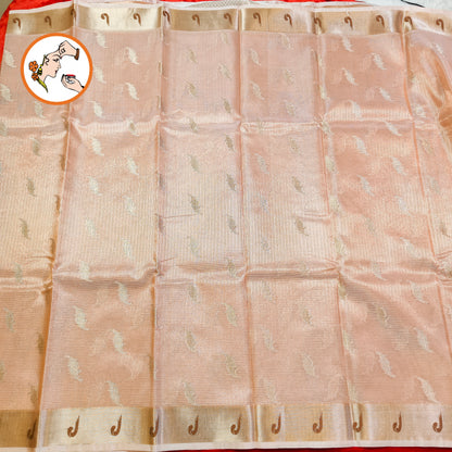 Peach Paithani border Kota Tissue Fancy Silk Saree
