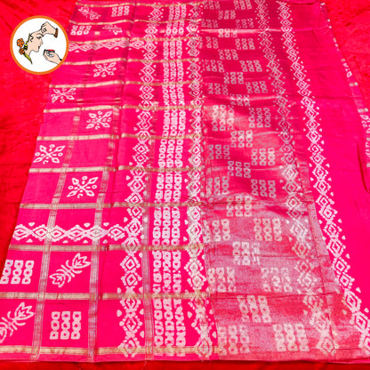 Pink checks Saree with Flower butta Soft Cotton Casual Saree