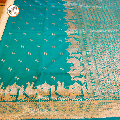 Peacock Blue Pallakku Banarasi Soft Silk Saree