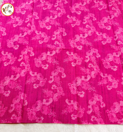 Fushia Pink Brush Paint Floral Tussar Saree tussar silk texture