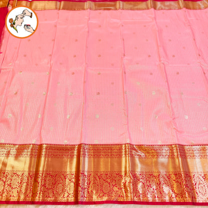 Lotus Pink with Maroon border Podikattam Kanchipuram Mix SIlk Saree