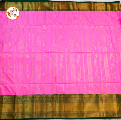 Lotus Pink with Dark Green Kanchipuram Soft Silk Saree