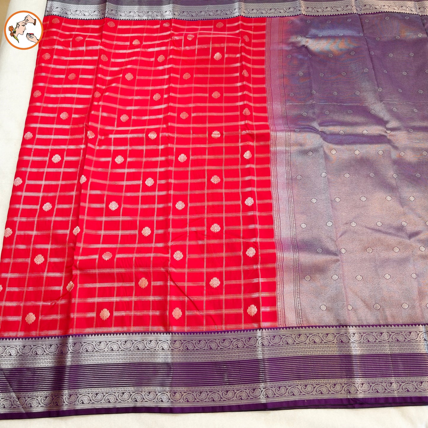Red Traditional checks Kanchipuram Semi Silk Saree
