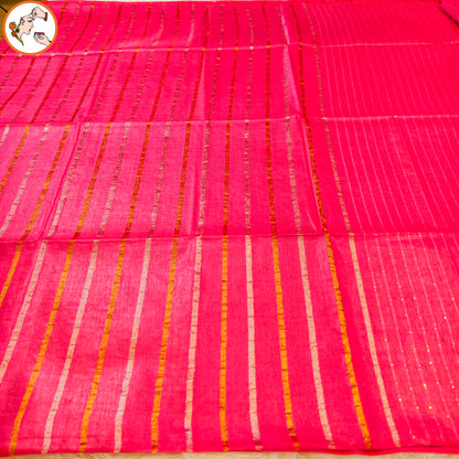 Pink Vertical stripes Handloom Cotton Casual Saree