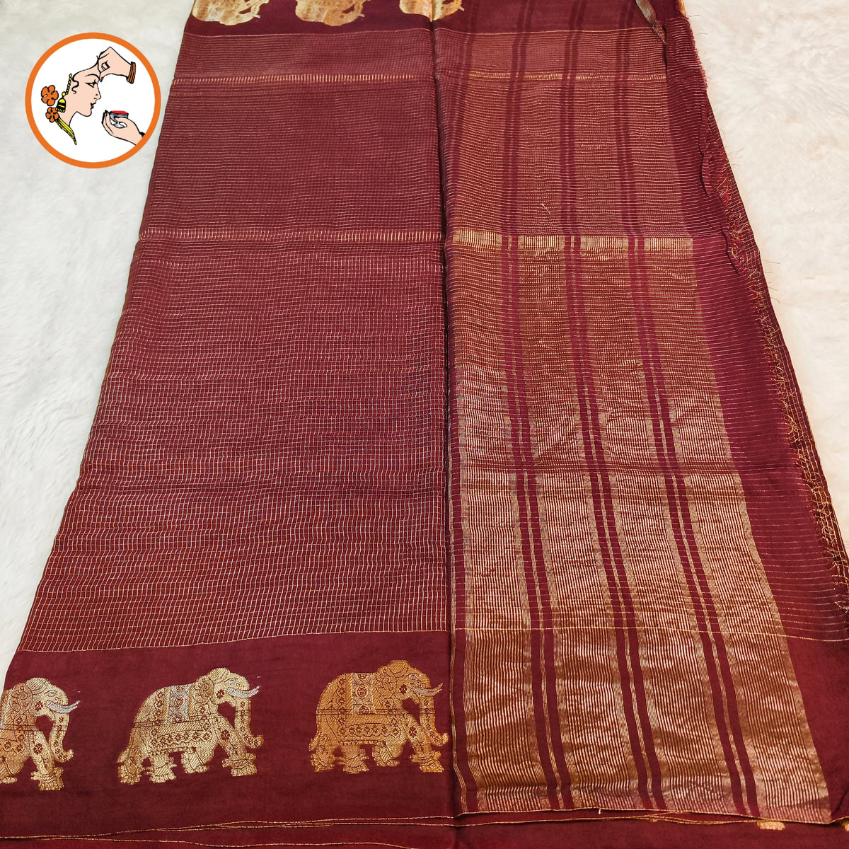 Coffee Brown Podikattam elephant border soft viscose Fancy Silk Saree