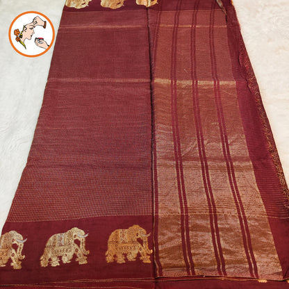 Coffee Brown Podikattam elephant border soft viscose Fancy Silk Saree