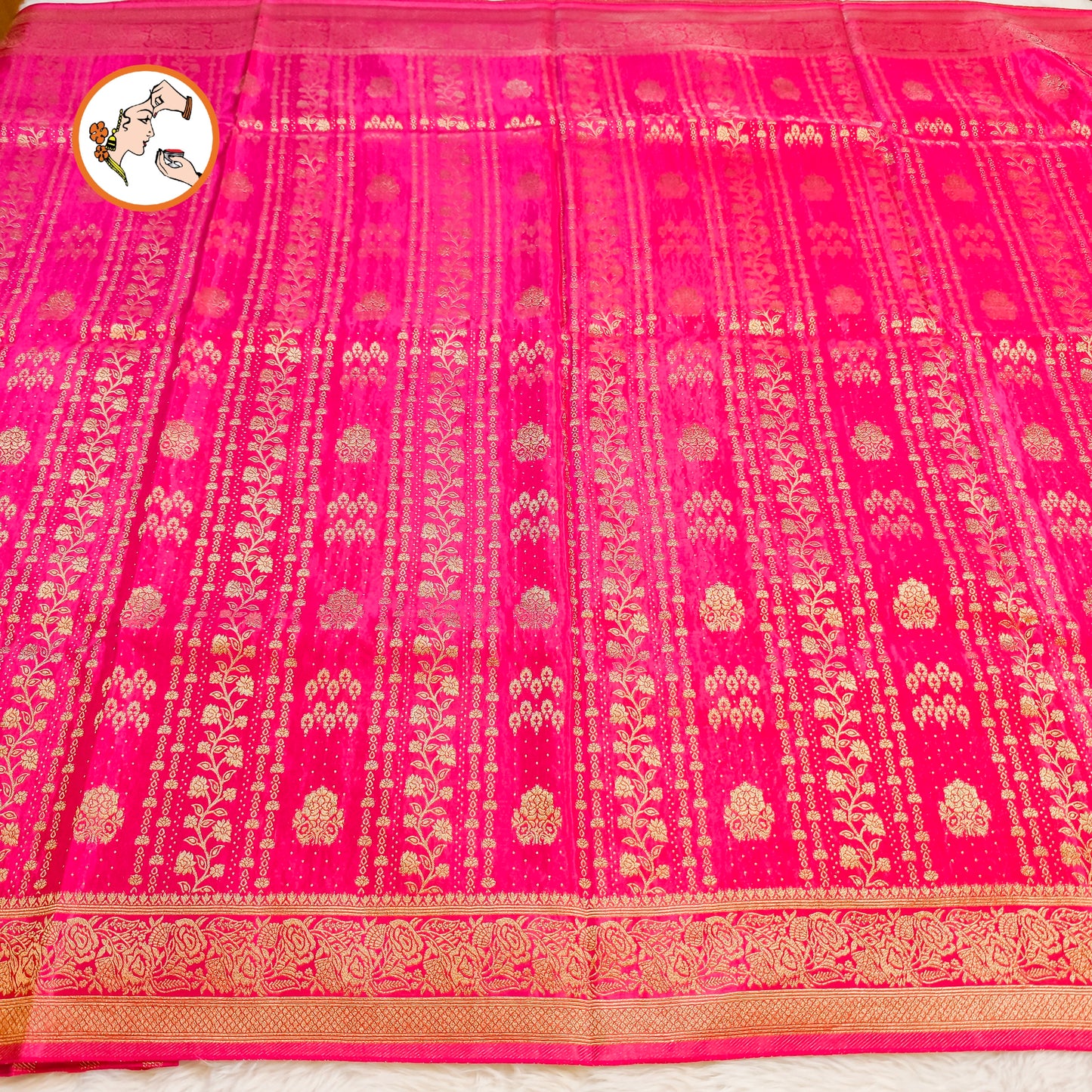Rani Pink Rich Gold zari work Georgette Silk Fancy Saree
