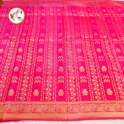 Rani Pink Rich Gold zari work Georgette Silk Fancy Saree