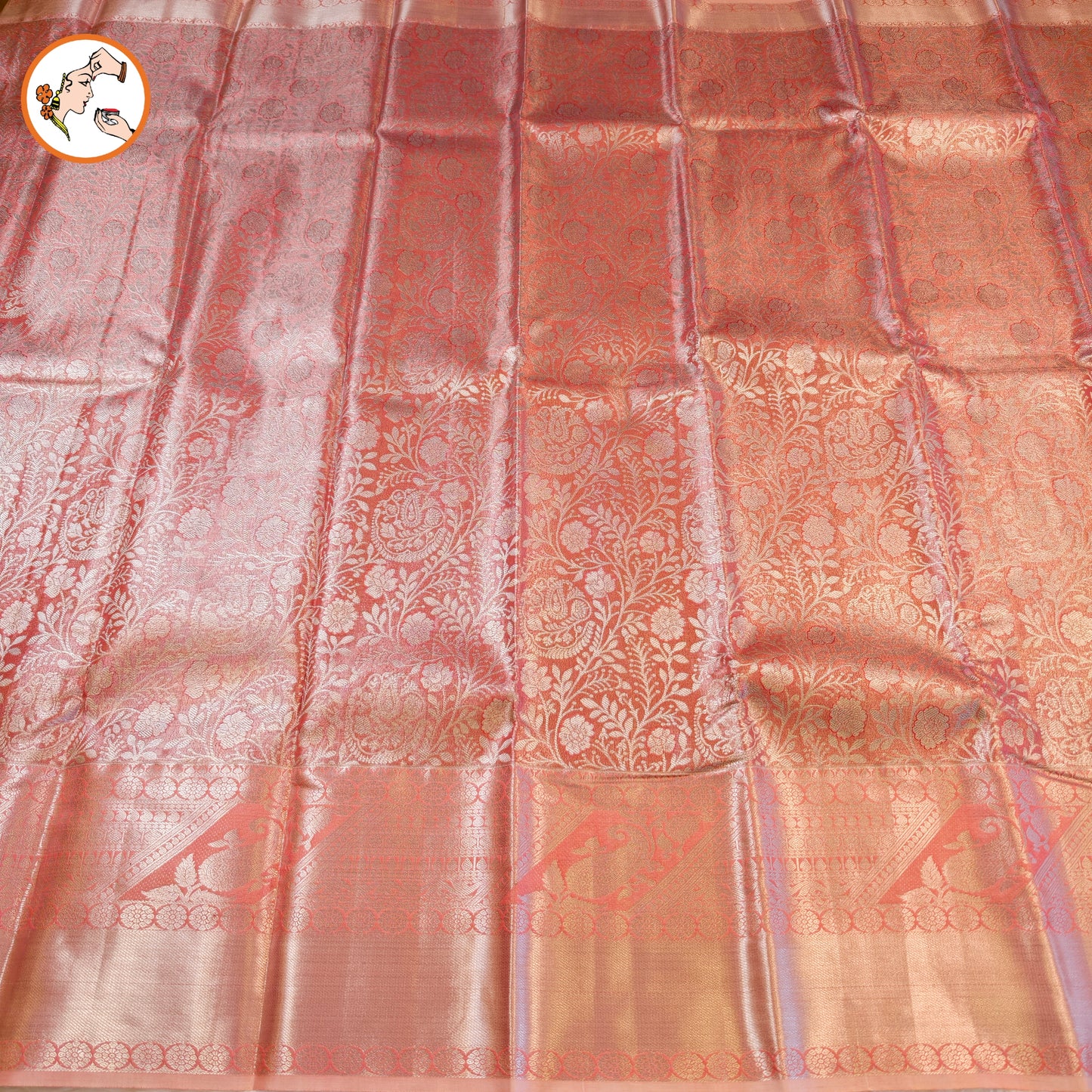 Baby Pink Silver zari Kanchipuram Tissue Silk Saree