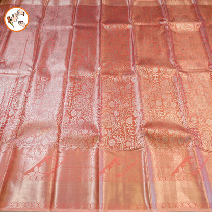 Baby Pink Silver zari Kanchipuram Tissue Silk Saree