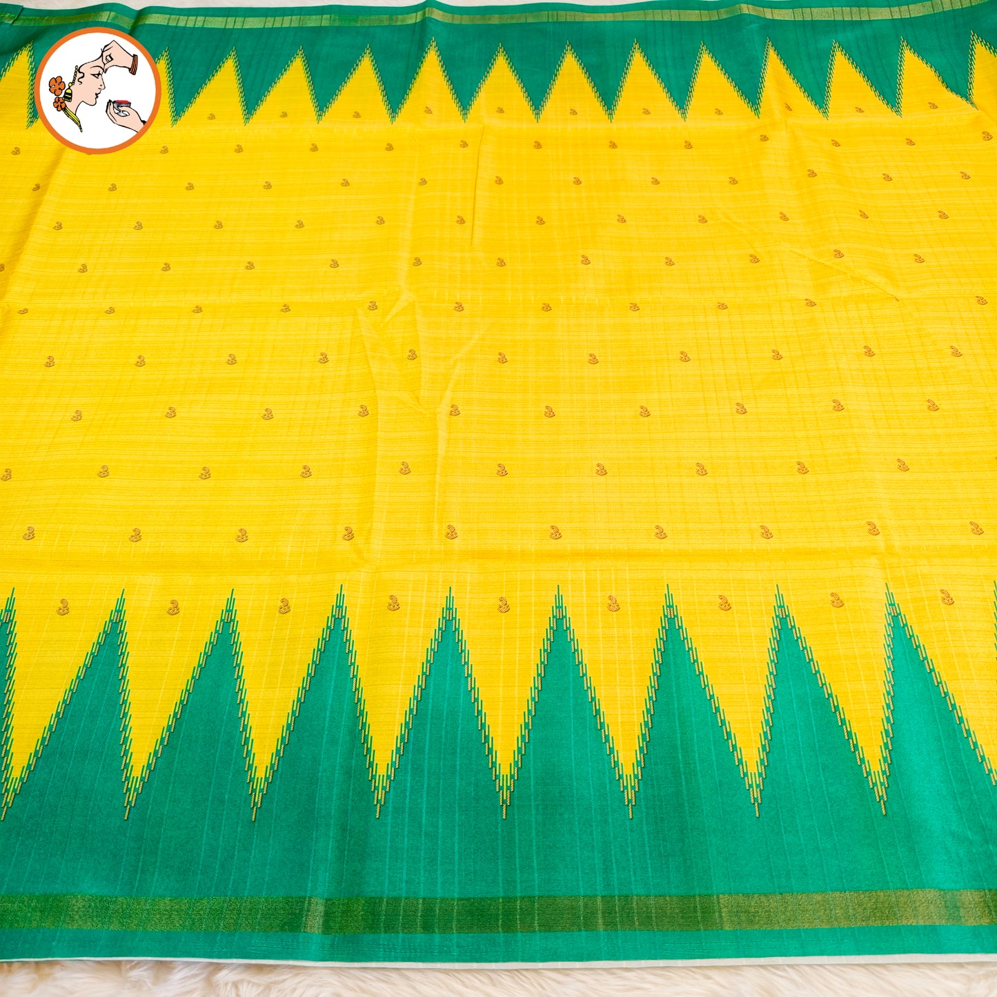 Lime Yellow with Sea Green temple border Dola Silk Casual Saree