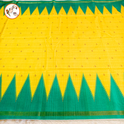 Lime Yellow with Sea Green temple border Dola Silk Casual Saree