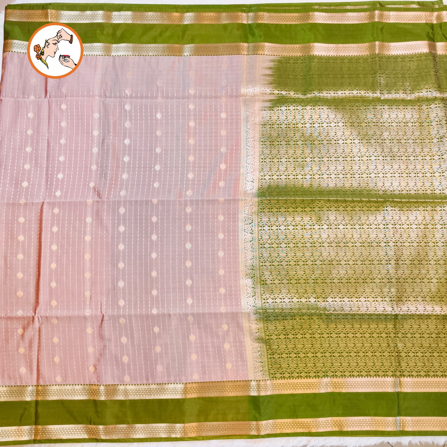 Onion Pink with Parrot Green Raindrop design Retta Petta border Semi Soft Silk Saree