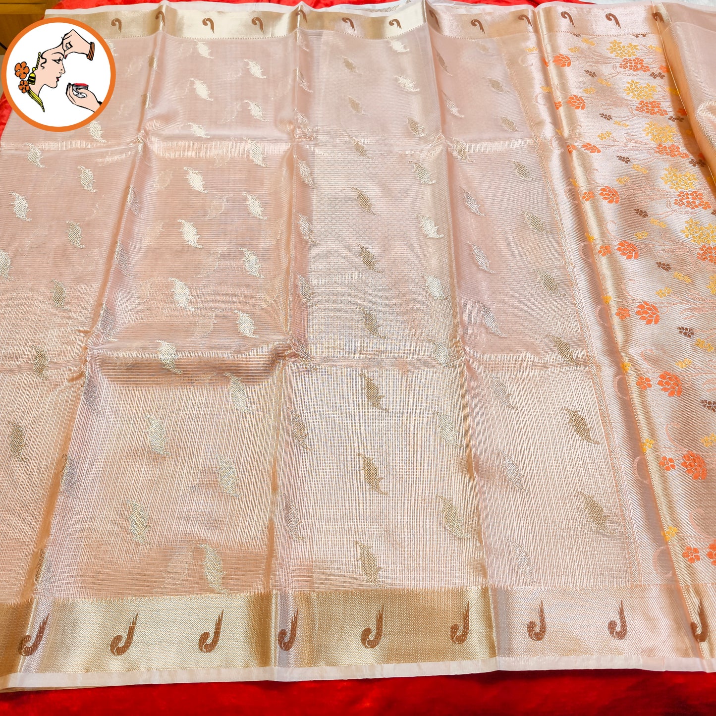 Peach Paithani border Kota Tissue Fancy Silk Saree