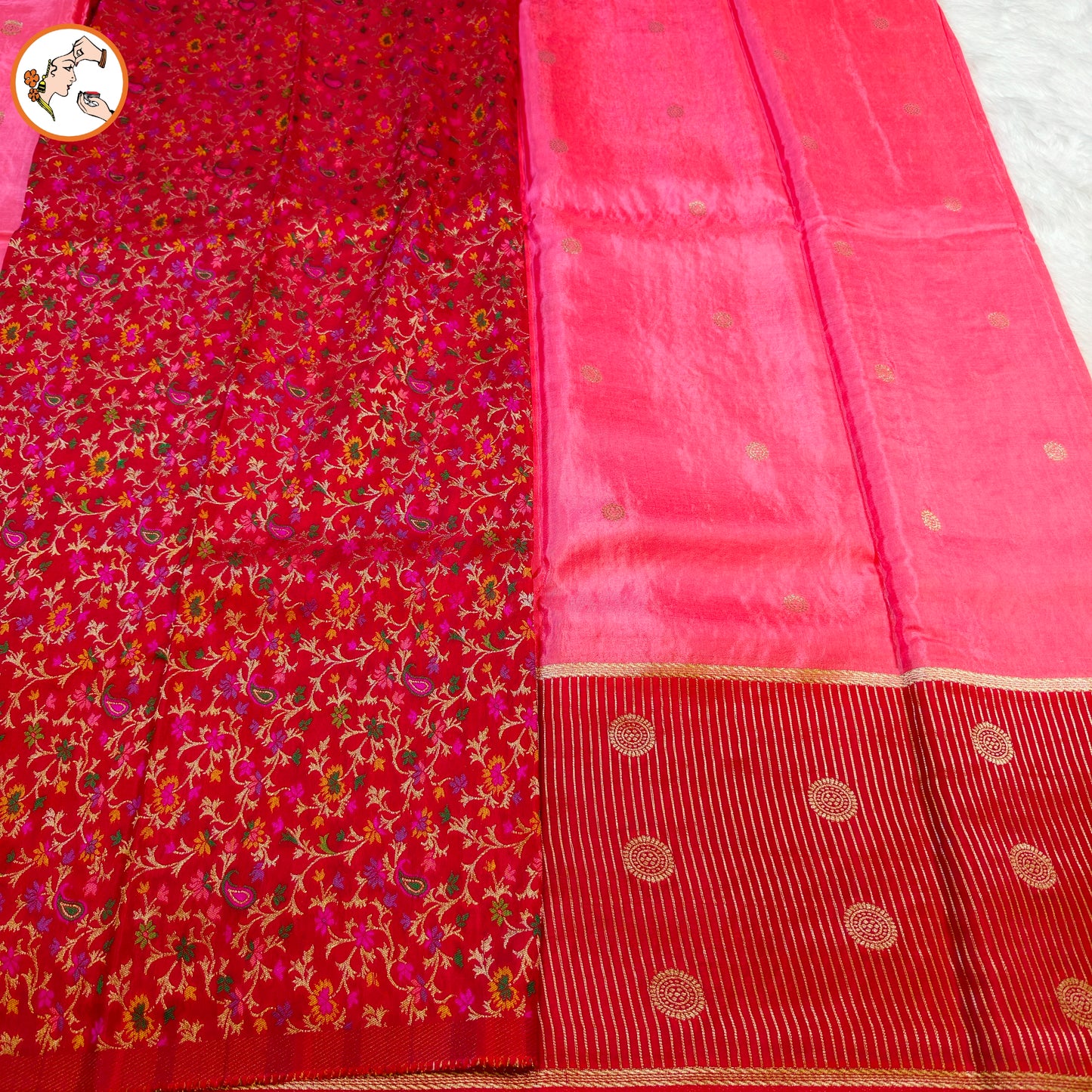 Pink Fancy Soft Silk Saree with Red vertical stripes border