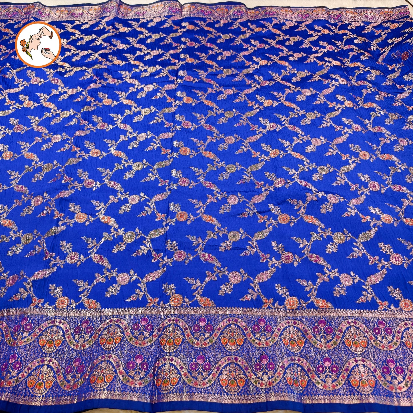 Royal Blue Meenakari weaving Banarasi Crush Saree