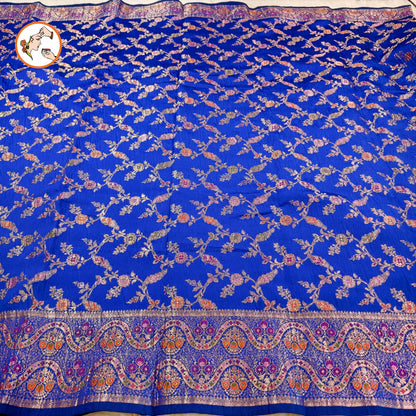 Royal Blue Meenakari weaving Banarasi Crush Saree