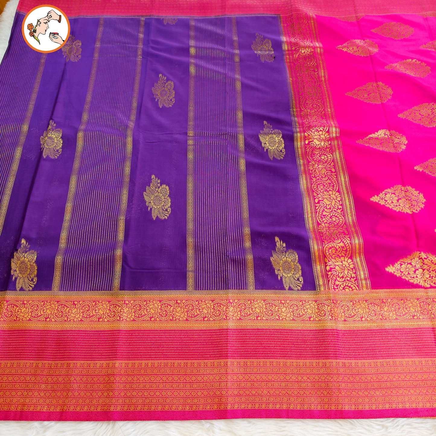 Purple with Pink border Fancy Georgette Saree